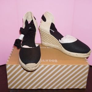 NIB SOLUDOS Tall wedge black espadrille 8 8.5 9